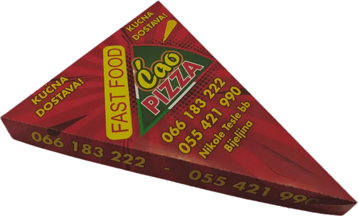 Zatvorena crvena kutija za parče pizze, Ćao Pizza