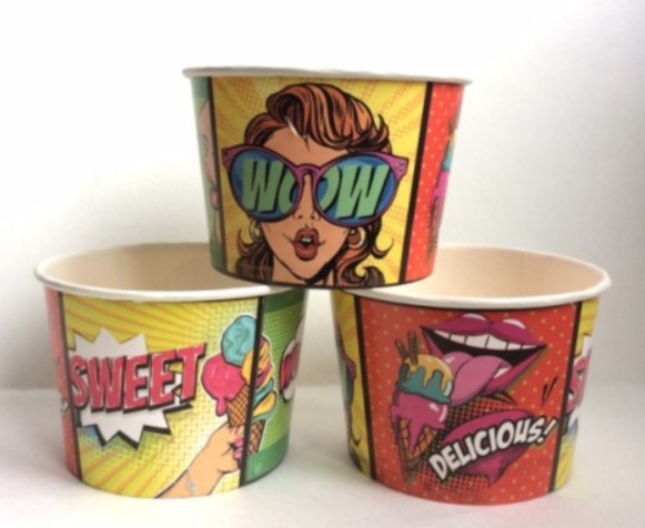 Tri čaše za sladoled sa pop-art štampom